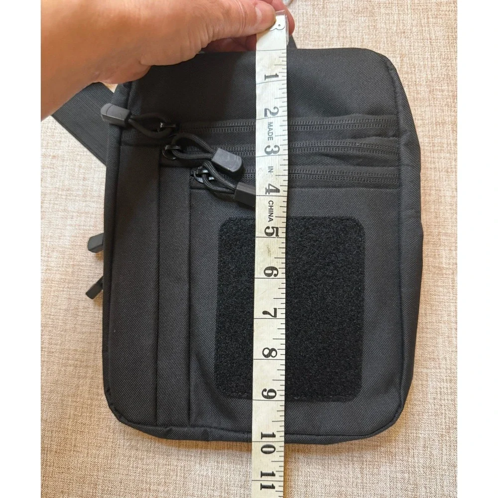 Tactical Sling Bag Black Crossbody Chest Pack with Holster and Patch Panel